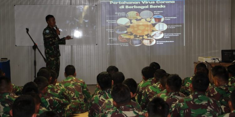 Cegah Corona, Satgas TNI Garuda Terapkan Social Distancing di Daerah Misi