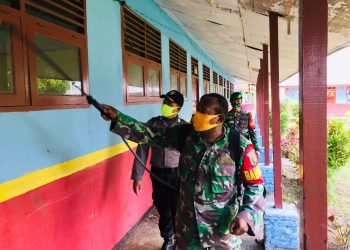 Satgas Yonif 125/SMB Gandeng Babinsa, Babinkamtibmas dan Kepala Kampung Cegah Covid-19