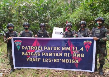Pastikan Batas Negara Tak Bergeser, Satgas Yonif 125/Simbisa Gelar Patroli Patok RI-PNG