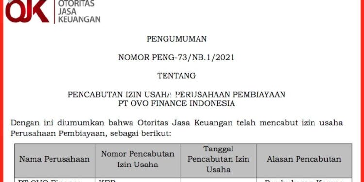 Izin Usaha OVO Dicabut, Ini Alasannya