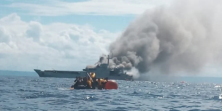 KRI Teluk Hading terbakar
