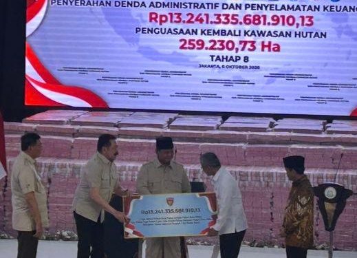 Presiden RI, Prabowo Subianto menyaksikan penyerahan uang hasil Satgas PKH Kejaksaan Agung Rp13 triliun