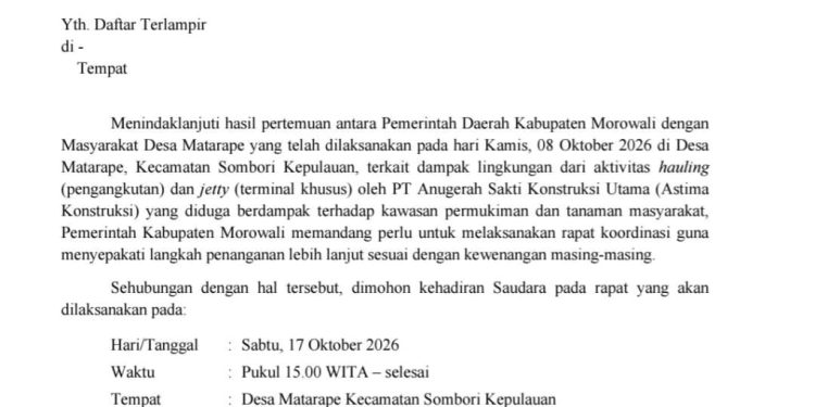 Surat Bupati Morowali atas PT Askon di Desa Matarape