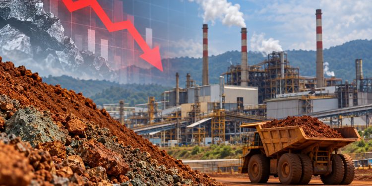 Aktivitas pertambangan bijih nikel dan industri smelter di tengah pelemahan harga nikel.