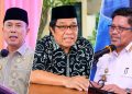 Gubernur Sulawesi Tenggara Andi Sumangerukka, anggota DPR RI Ridwan Bae, dan Kepala Dinas Pariwisata Sultra Ridwan Badallah di tengah polemik pernyataan yang menuai desakan evaluasi dari Bapera Muna Barat.
