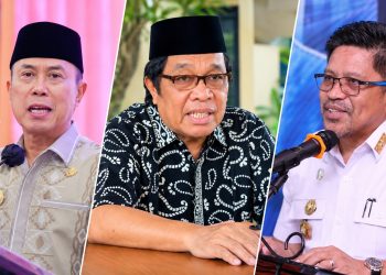 Gubernur Sulawesi Tenggara Andi Sumangerukka, anggota DPR RI Ridwan Bae, dan Kepala Dinas Pariwisata Sultra Ridwan Badallah di tengah polemik pernyataan yang menuai desakan evaluasi dari Bapera Muna Barat.
